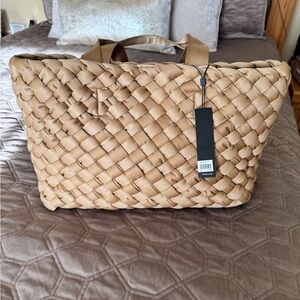BCBGMaxAzria Tan Woven Tote Bag large, can fit laptop